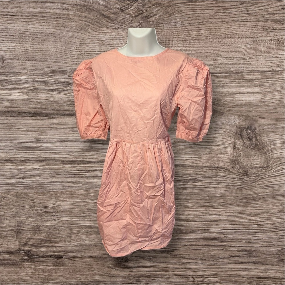 Cute Pink Puff Sleeve Mini Dress – No Size Tag (See Measurements)